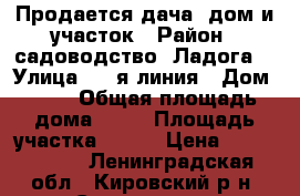 Продается дача: дом и участок › Район ­ садоводство “Ладога“ › Улица ­ 2-я линия › Дом ­ 89 › Общая площадь дома ­ 55 › Площадь участка ­ 600 › Цена ­ 2 700 000 - Ленинградская обл., Кировский р-н, Синявино пгт Недвижимость » Дома, коттеджи, дачи продажа   . Ленинградская обл.